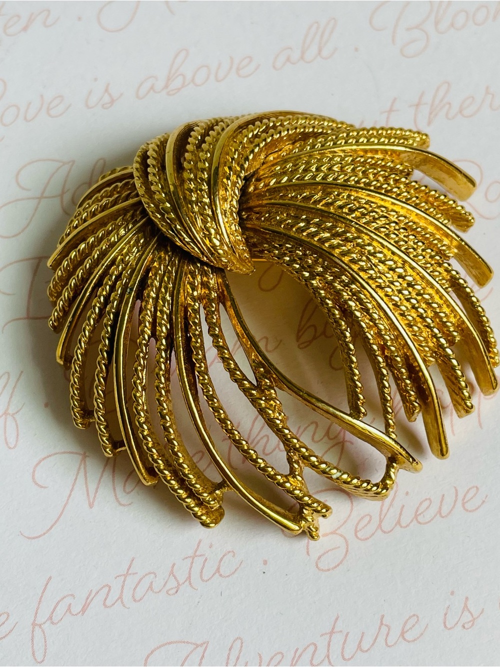 Monet Vintage Gold Tone Sculptural Abstract Statement Brooch